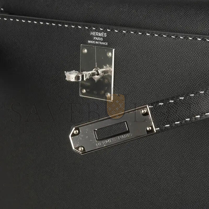 HERMES KELLY 28 GRAINED MONSIEUR UN POINT SUR DEUXKELLY SELLIER BLACK (28*22*10cm)